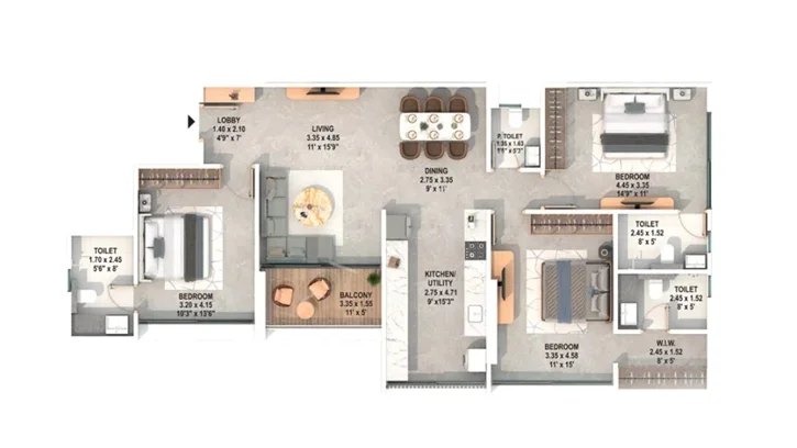 3 BHK Floor Plan